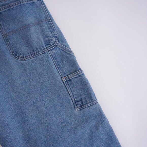 Vintage Rustler Carpenter Dungaree Mid-wash Wide-leg Blue Denim Jeans 38X30 - Picture 11 of 15
